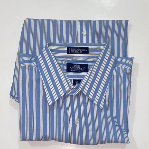 Stafford Other - Stafford Blue and White Striped Dress Shirt Size 17/1/2  (35) New No Tag